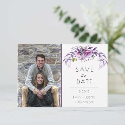 Violet Lavendel Paarse Bloemen Foto Sla de datum o Save The Date (Staand voorkant)