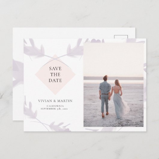 Violet Lavendel & Perzik foto Opslaan van de datum Briefkaart (Voorkant / Achterkant)