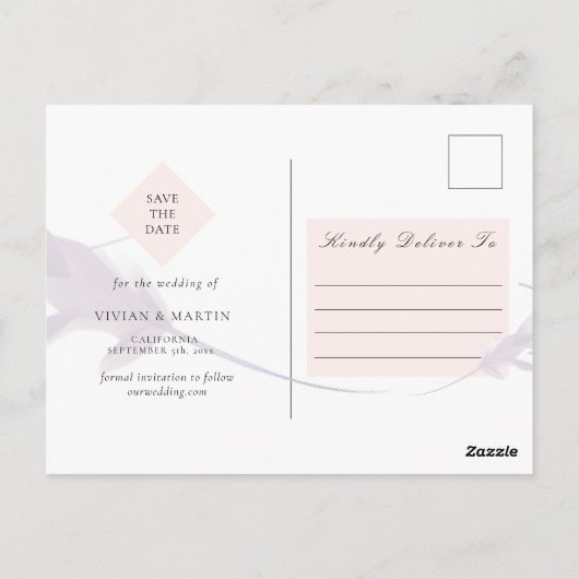 Violet Lavendel & Perzik foto Opslaan van de datum Briefkaart (Achterkant)