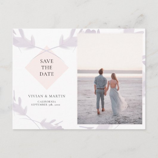 Violet Lavendel & Perzik foto Opslaan van de datum Briefkaart (Voorkant)