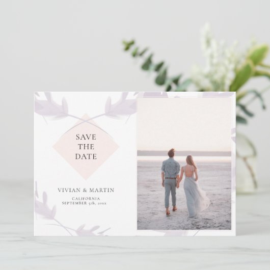 Violet Lavendel & Perzik foto Opslaan van de datum Kaart (Staand voorkant)