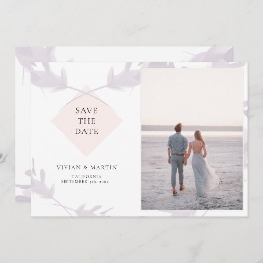 Violet Lavendel & Perzik foto Opslaan van de datum Kaart (Voorkant / Achterkant)