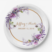 Violet Lavendel Poppy Waterverf Bloem Bruiloft Papieren Bordje (Voorkant)