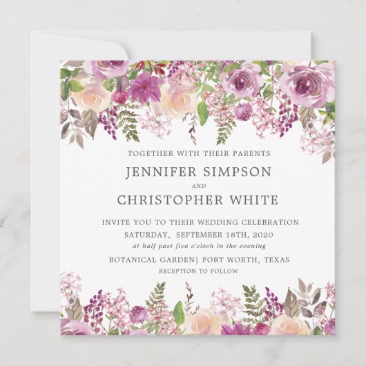 Violet lavendel vierkant trouwkaarten kaart (Voorkant)