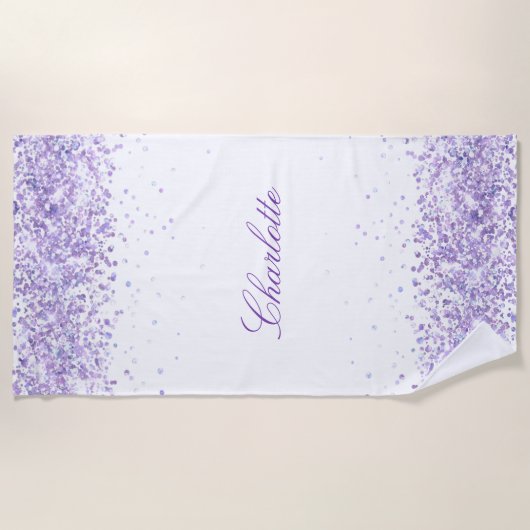 Violet lavendel witte naam elegant strandlaken (Voorkant)