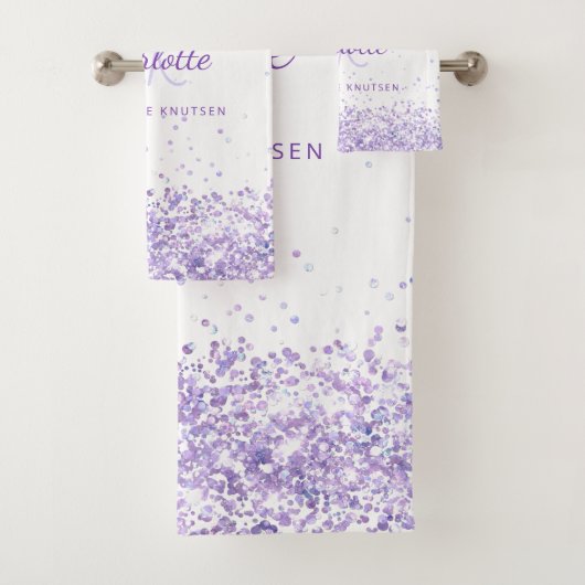 Violet lavendel witte naam monogram bad handdoek (Insitu)