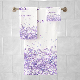 Violet lavendel witte naam monogram bad handdoek