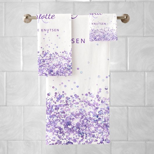 Violet lavendel witte naam monogram bad handdoek