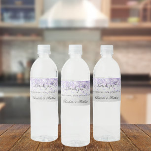 Violet lavendel zilveren bruiloft dank u waterfles etiket