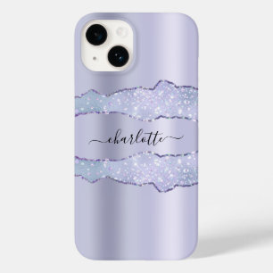 Violet lavender agate marble name script Case-Mate iPhone 14 hoesje