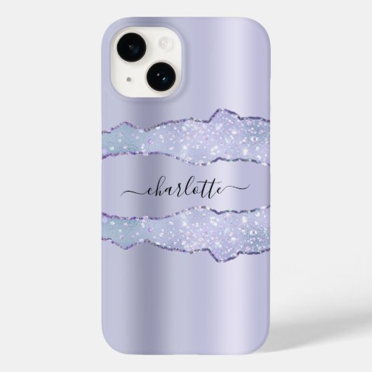 Violet lavender agate marble name script Case-Mate iPhone case (Achterkant)