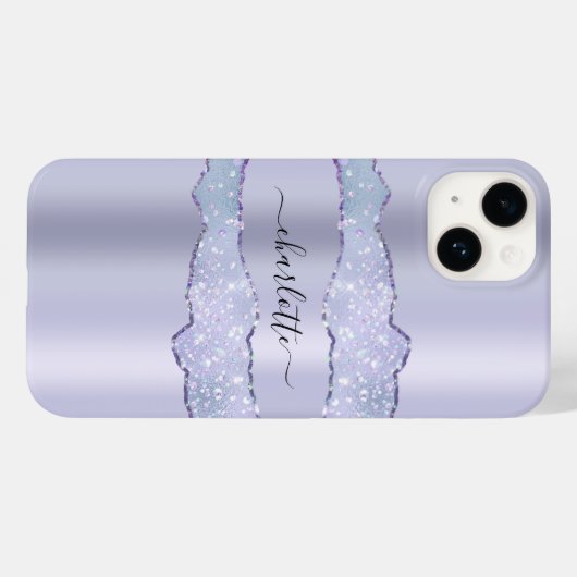 Violet lavender agate marble name script Case-Mate iPhone case (Achterkant (horizontaal))