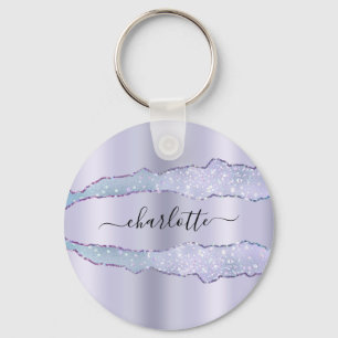 Violet lavender agate marmer glitter name sleutelhanger