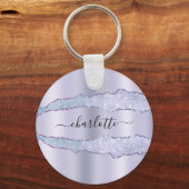 Violet lavender agate marmer glitter name sleutelhanger (Voorkant)
