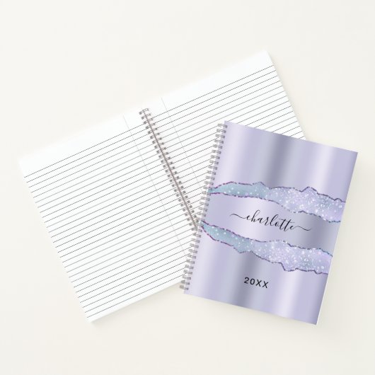 Violet lavender agate marmer name notitieboek (Binnen)