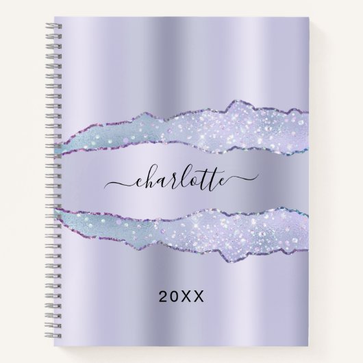 Violet lavender agate marmer name notitieboek (Voorkant)