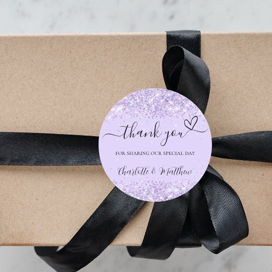 Violet lavender confetti bedankt voor de bruiloft ronde sticker
