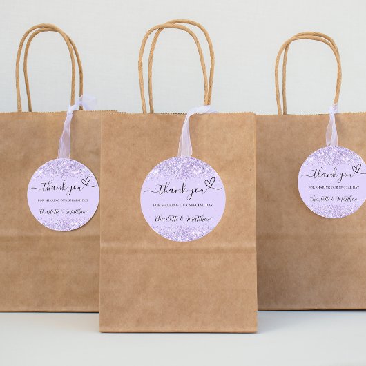 Violet lavender confetti bedankt voor de bruiloft ronde sticker