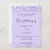 Violet lavender confetti script bruiloft kaart (Voorkant)