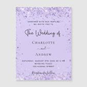 Violet lavender confetti script luxe bruiloft magnetische uitnodiging (Voorkant)