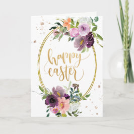 Violet Lavender Floral Gold Lijst Happy Pasen Feestdagen Kaart
