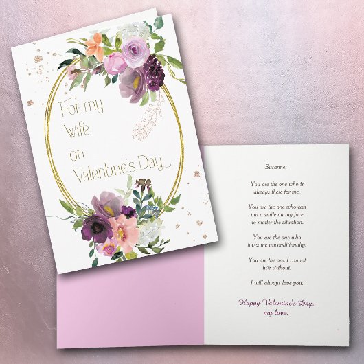 Violet Lavender Floral Gold Lijst Wife Valentijn Feestdagen Kaart