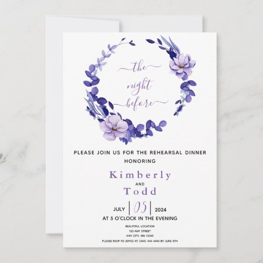 Violet & Lavender Floral Rehearsal Dinner Invitati Kaart (Voorkant)