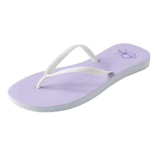 Violet lavender gekleurde naam monogram teenslippers (Schuin)