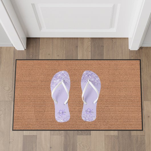 Violet lavender glitter name monogram teenslippers
