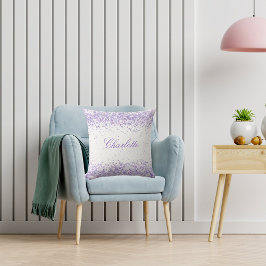 Violet lavender glitter name script elegant kussen