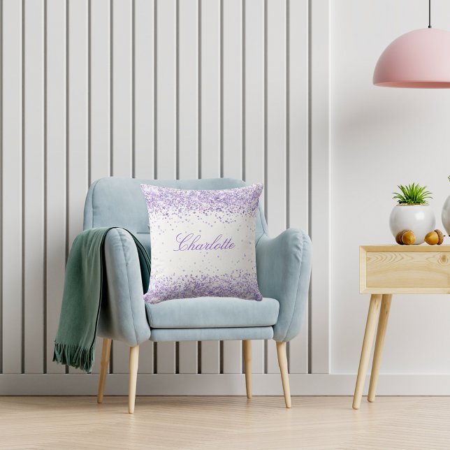 Violet lavender glitter name script elegant kussen (Creator heeft geüpload)