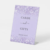 Violet lavender glitter party cards cadeaus reclamebord met voetstuk (Voorkant)