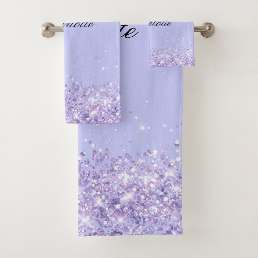 Violet lavender glitter sel name elegant bad handdoek (Insitu)