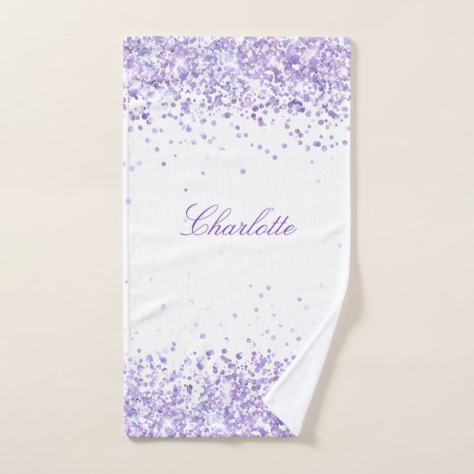 Violet lavender glitter-stof witte naam bad handdoek (Handdoek)