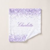 Violet lavender glitter-stof witte naam bad handdoek (Wasdoekje)