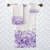 Violet lavender glitter-stof witte naam bad handdoek