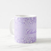 Violet lavender glitter stofnaam elegant koffiemok (Voorkant links)