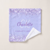 Violet lavender glitter stofnaam monogram bad handdoek (Wasdoekje)