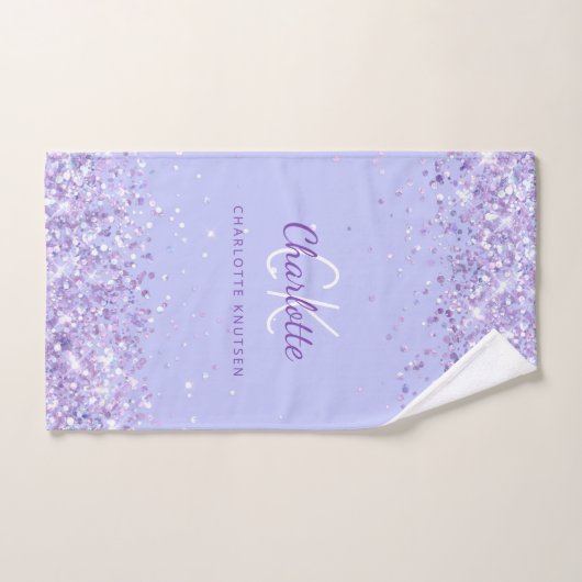 Violet lavender glitter stofnaam monogram bad handdoek (Handdoek)