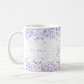 Violet lavender glitter substance white name scrip koffiemok (Links)