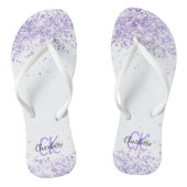Violet lavender glitter white name monogram teenslippers (Voetbed)
