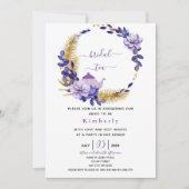 Violet Lavender & GoldFloral Bridal Tea Kaart (Voorkant)