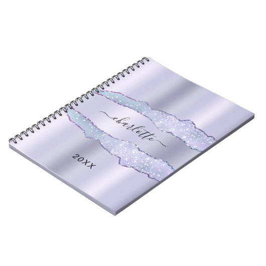 Violet lavender metal agate marmer name notitieboek (Linkerzijde)