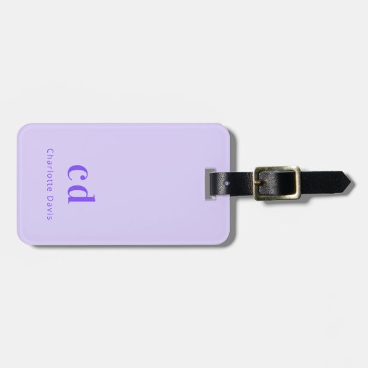Violet lavender monogram initiaal naam modern bagagelabel (Voorkant horizontaal)