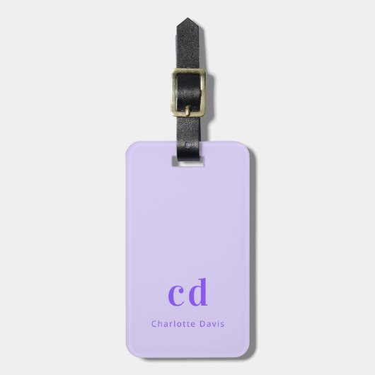 Violet lavender monogram initiaal naam modern bagagelabel (Voorkant verticaal)