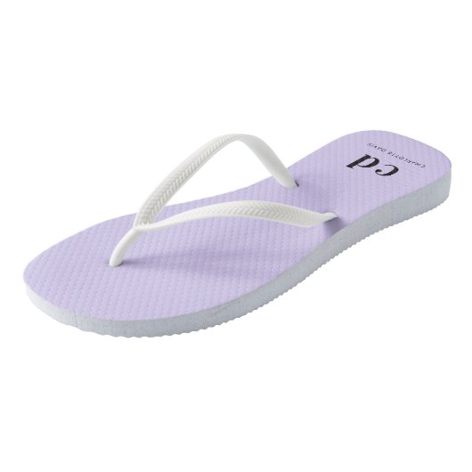 Violet lavender monogram initiaal naam teenslippers (Schuin)