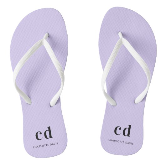 Violet lavender monogram initiaal naam teenslippers (Voetbed)