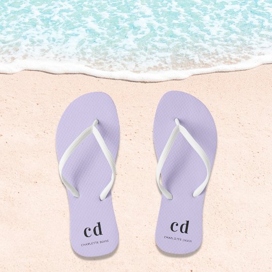 Violet lavender monogram initiaal naam teenslippers