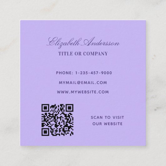 Violet lavender QR-code vlinder Vierkante Visitekaartje (Achterkant)