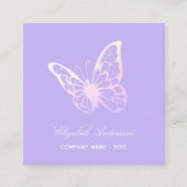 Violet lavender QR-code vlinder Vierkante Visitekaartje (Voorkant)